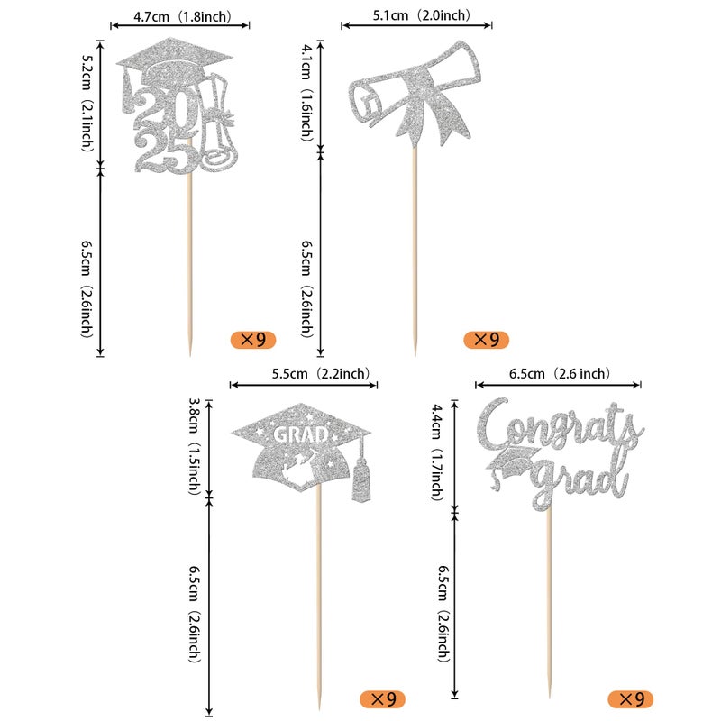 RSSTARXI 36 Pack Glitter Class of 2025 Cupcake Topcake Toppers 2025 Grad Cap Diploma Congrats Grad Cupcake تختار الزخارف لعام 2025 - Image 2