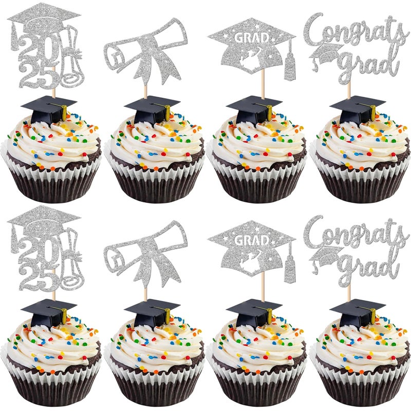 RSSTARXI 36 Pack Glitter Class of 2025 Cupcake Topcake Toppers 2025 Grad Cap Diploma Congrats Grad Cupcake تختار الزخارف لعام 2025 - Image 1