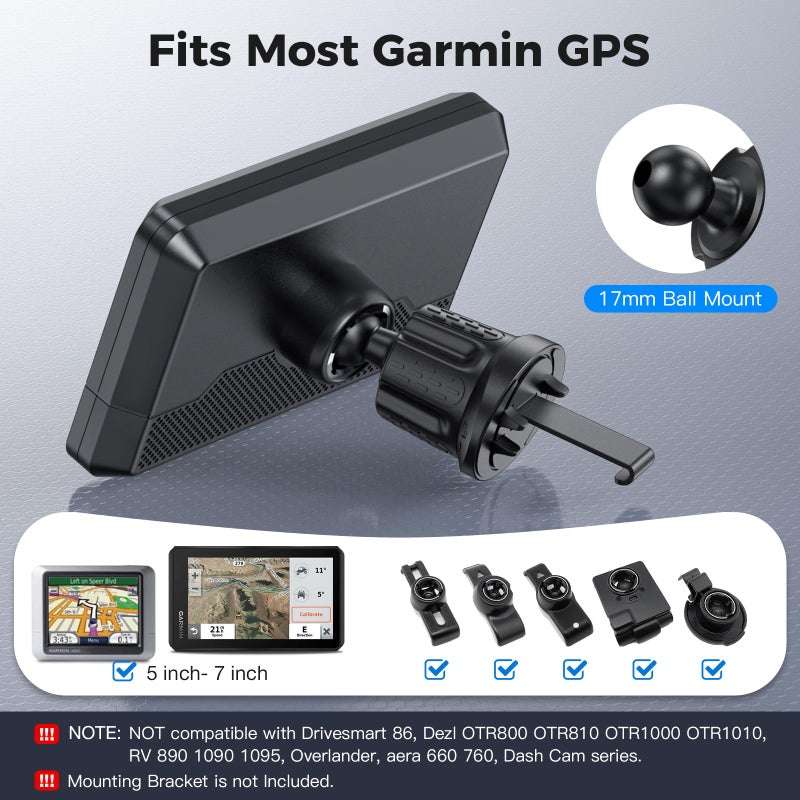 iGoevo Garmin GPS Car Mount â€“ Upgraded Metal Hook Air Vent Holder, 17mm Ball Air Vent Mount Compatible with Garmin Nuvi, Drive, DriveSmart, Dezl & Other 17mm Ball GPS Devices - Image 2