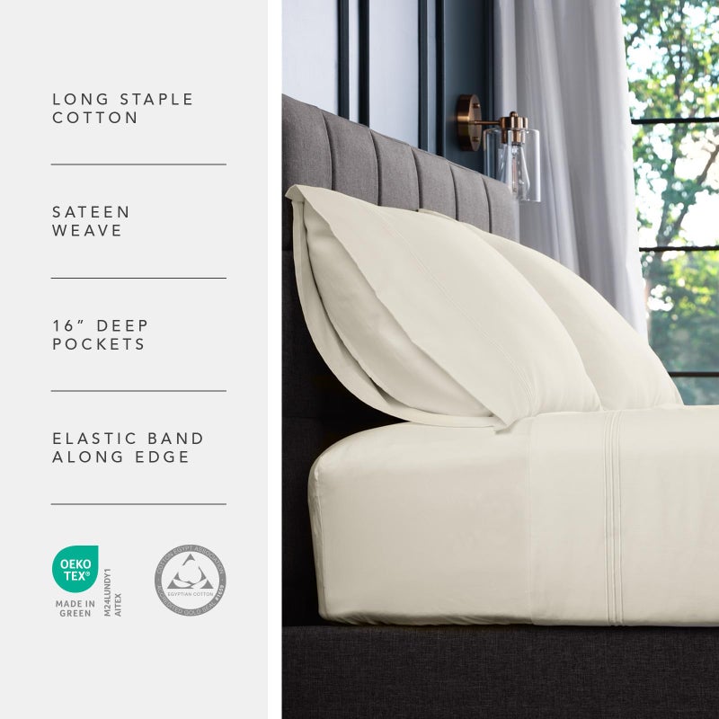 Fishers Finery 100% Certified Egyptian Cotton Sheet Sets, 500 Thread Count 4 Piece - Premium, Soft and Breathable Sheets - 16in Deep Pocket Classic Set (Ivory,K,4Pack) - Image 4
