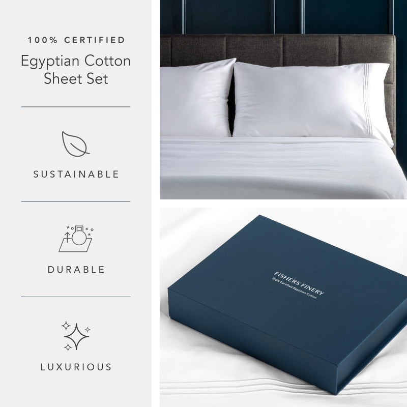 Fishers Finery 100% Certified Egyptian Cotton Sheet Sets, 500 Thread Count 4 Piece - Premium, Soft and Breathable Sheets - 16in Deep Pocket Classic Set (Ivory,K,4Pack) - Image 2