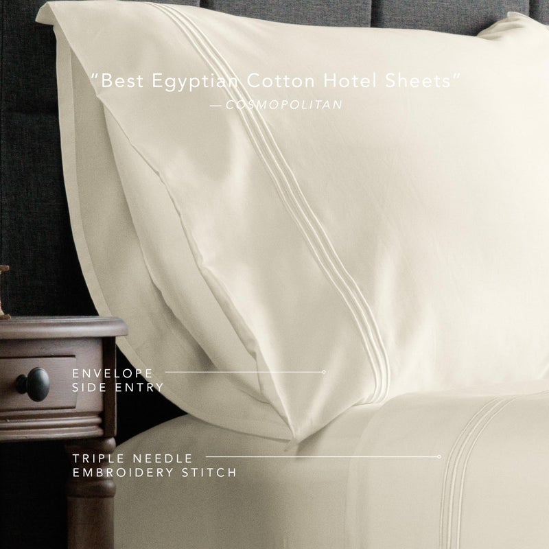 Fishers Finery 100% Certified Egyptian Cotton Sheet Sets, 500 Thread Count 4 Piece - Premium, Soft and Breathable Sheets - 16in Deep Pocket Classic Set (Ivory,K,4Pack) - Image 3