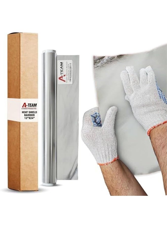 A-Team Performance - 13575 Adhesive Backed Aluminized Fiberglass Heat Shield Barrier Up To 2000 Degrees Fahrenheit Multi-Purpose - Compatible with Firewall Hoods Hoses and Doors 12" x 24" - Image 1