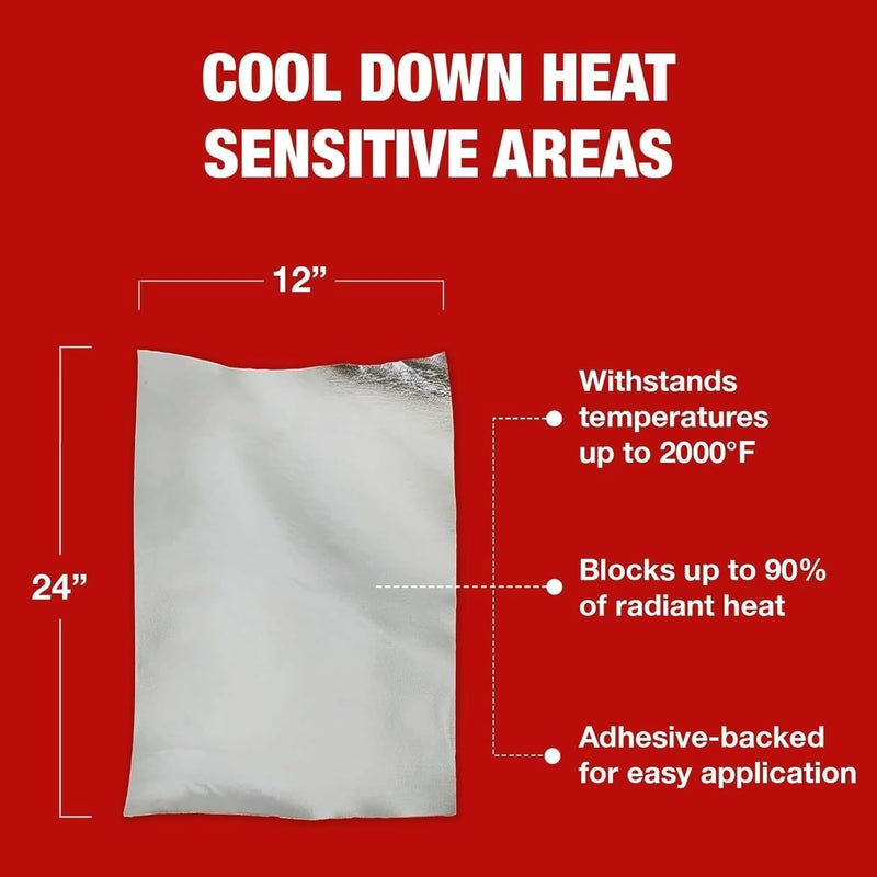 A-Team Performance - 13575 Adhesive Backed Aluminized Fiberglass Heat Shield Barrier Up To 2000 Degrees Fahrenheit Multi-Purpose - Compatible with Firewall Hoods Hoses and Doors 12" x 24" - Image 3