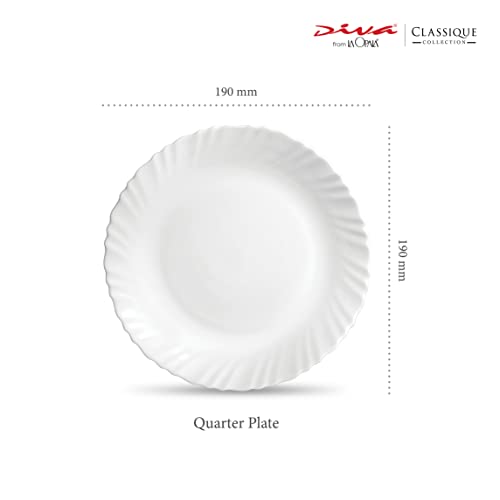 La Opala LaOpala Diva, Classique Collection, Opal Glass Quarter Plate Set 6 pcs, Plain White - Image 2