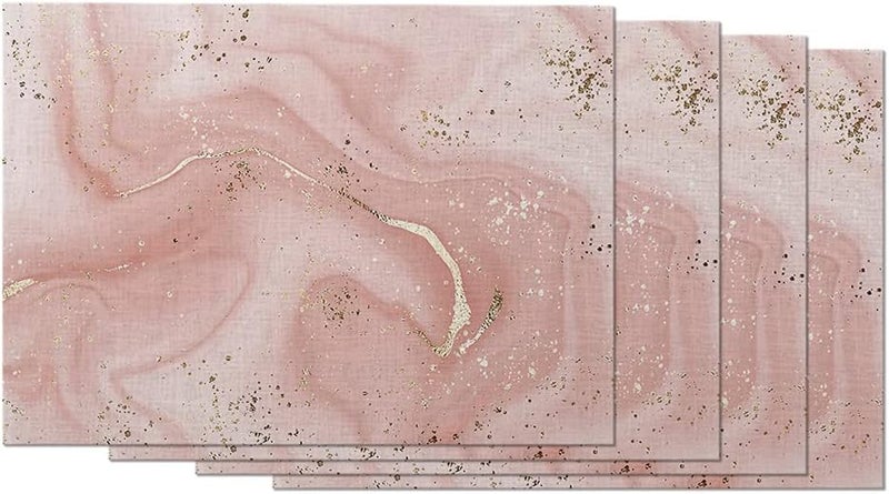 EKOBLA Aesthetic Marble Placemat NonSlip Cotton Linen Washable Place Mats Pink Gold Glitter Splatter for Dining Table Kitchen Heat Resistant Table Mats Set of 4 - Image 1