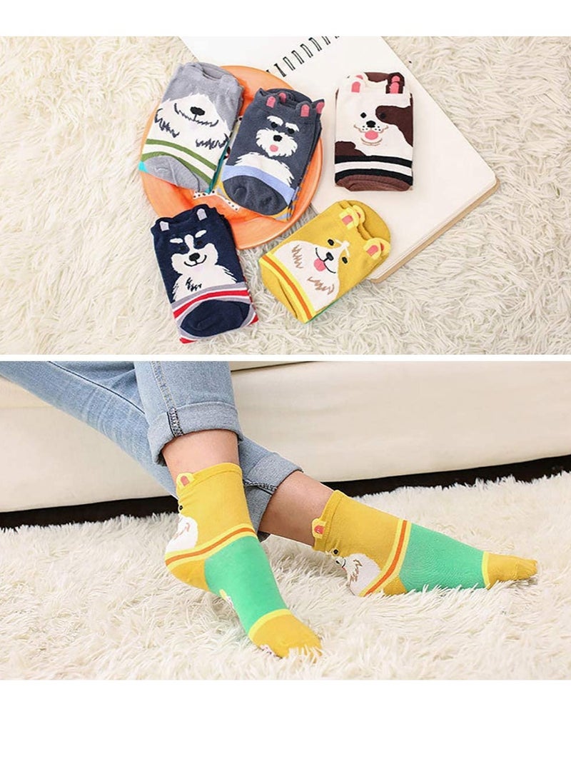 Excefore Cute Animal Socks for Women Girls 5 Pairs, Funny Dog Socks and Cool 100% Cotton Art Painting Cat Socks Women Casual Crew Socks Funny Lovely Pattern - Image 2