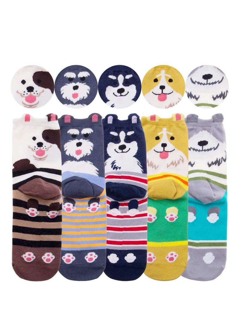 Excefore Cute Animal Socks for Women Girls 5 Pairs, Funny Dog Socks and Cool 100% Cotton Art Painting Cat Socks Women Casual Crew Socks Funny Lovely Pattern - Image 4