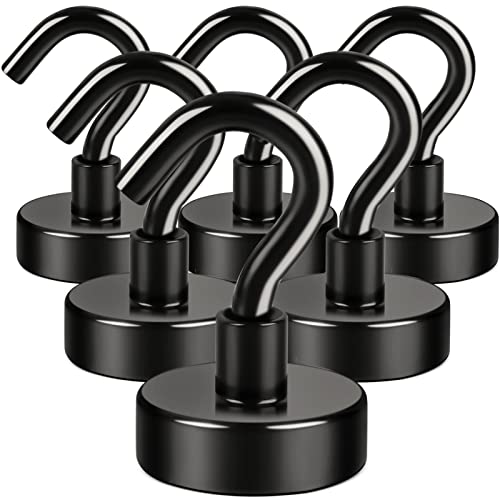 E BAVITE Black Magnetic Hooks, 30LB Strong Neodymium Magnet Hook for Cruise, Grill, Towel, Indoor Hanging, Kitchen, Workplace, Office and Garage - 6 Pack - Image 1