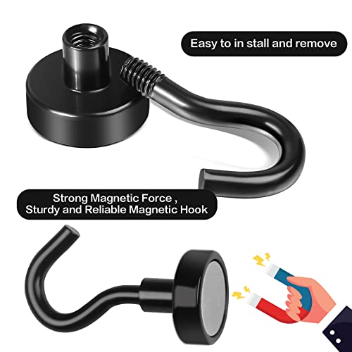 E BAVITE Black Magnetic Hooks, 30LB Strong Neodymium Magnet Hook for Cruise, Grill, Towel, Indoor Hanging, Kitchen, Workplace, Office and Garage - 6 Pack - Image 5