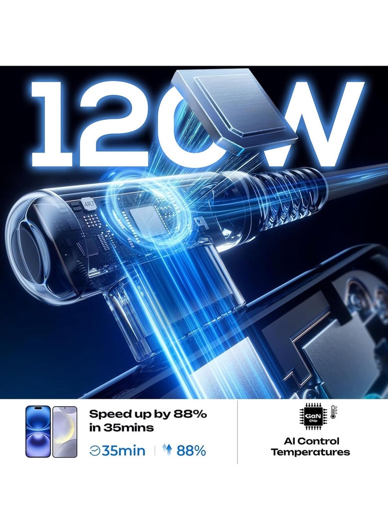 GUDOO 6ft USB-C to USB-A Fast Charging Cable – 6A 120W Turbo Charge Right Angle Nylon Braided Type C Cable for Xiaomi HyperCharge Compatible with Samsung Huawei Oppo - Image 3