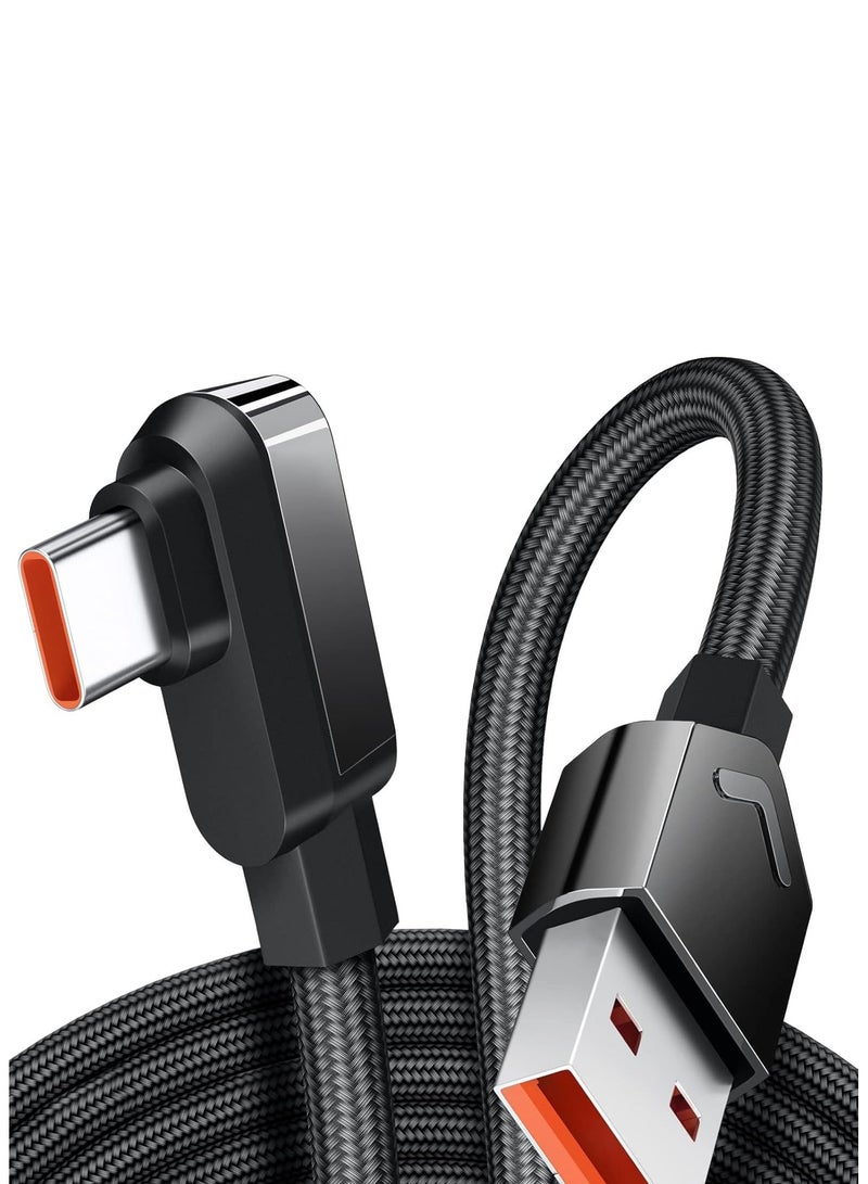 GUDOO 6ft USB-C to USB-A Fast Charging Cable – 6A 120W Turbo Charge Right Angle Nylon Braided Type C Cable for Xiaomi HyperCharge Compatible with Samsung Huawei Oppo - Image 1
