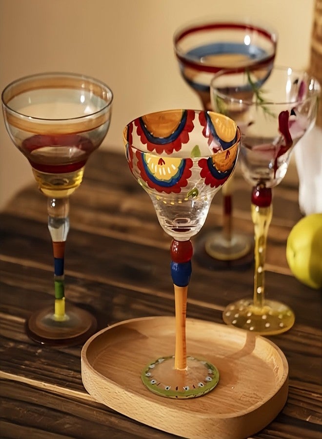 أكواب مارغريتا من شيدو، أكواب كوكتيل، أكواب مارتيني ملونة، أوانٍ زجاجية مرسومة يدويًا من قبل فنانين - أكواب مارغريتا فريدة وزخرفية، ديكور طاولة المطبخ - Image 4