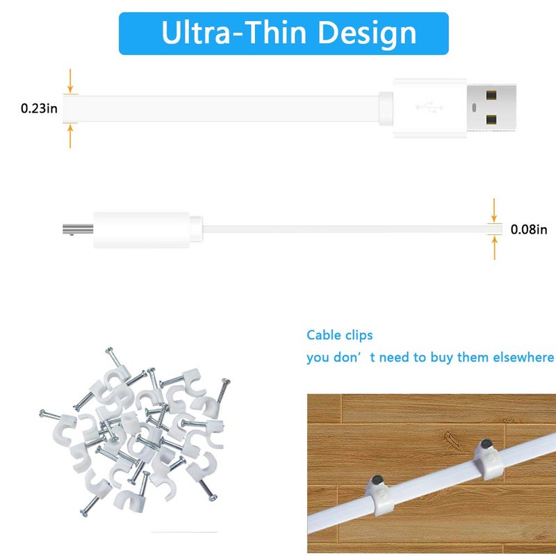 SCOVEE USB Power extension Cable for Wyze Cam,WyzeCam Pan,YI Home Camera,Nest-Cam Indoor,Oculus Go,Netvue,KasaCam,Furbo Dog,Blink,Flat USB to Micro USB Charging Cord for Wyze-Cam v3 v2 (White, 20ft) - Image 2