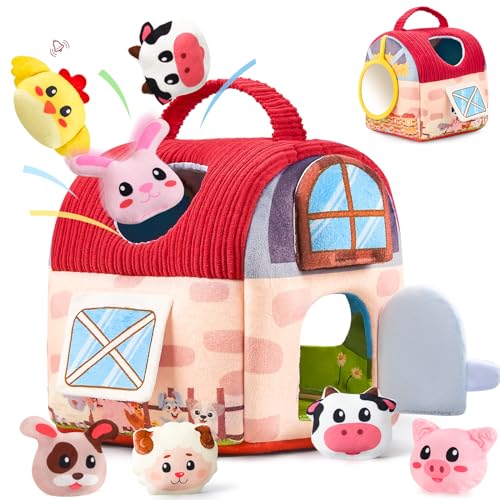 Vanvimen Baby Girl Toys 612 Months Surprise Barn with 12 PCS Stuffed Farm Animals Montessori Sensory Developmental Learning Toys for 612 Months Ideals 6 7 8 9 Month Old Baby Boy Girl Gifts Toy - Image 1