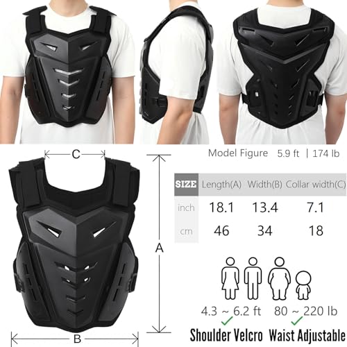 PETA Motorcycle Armor Body Guard Vest, Dirtbike Riding Off-Road Racing Cycling Skiing Motocross Adult Kids Chest Body Protector Shirt Jackets for Street Bike Racing, Mens Back Protection - Black - Image 5