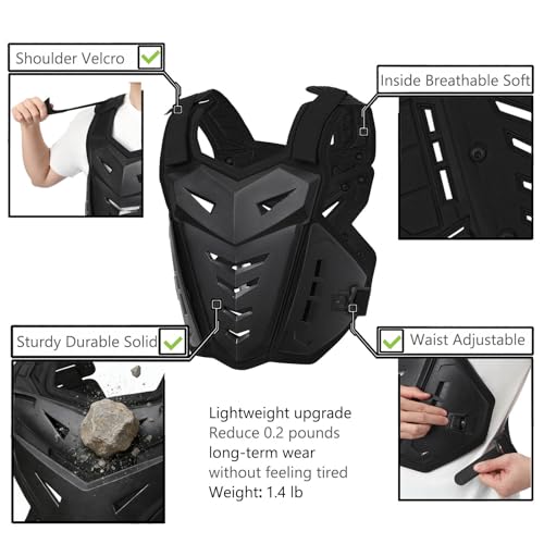 PETA Motorcycle Armor Body Guard Vest, Dirtbike Riding Off-Road Racing Cycling Skiing Motocross Adult Kids Chest Body Protector Shirt Jackets for Street Bike Racing, Mens Back Protection - Black - Image 4