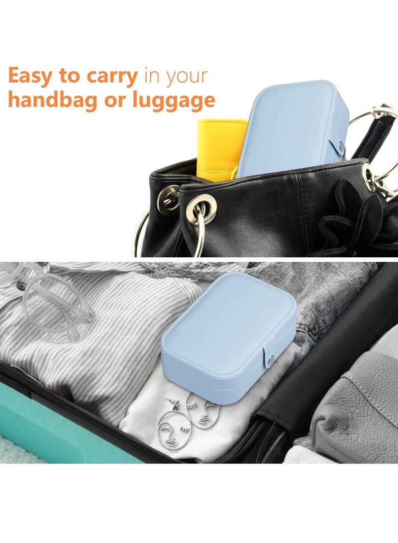 MIXDE Jewelry Box, Portable Leather Travel Jewelry Organizer Case Small Jewelry Box Storage With Four Transparent bag Jewelry Containers Gift For Girls, Blue  - Image 5