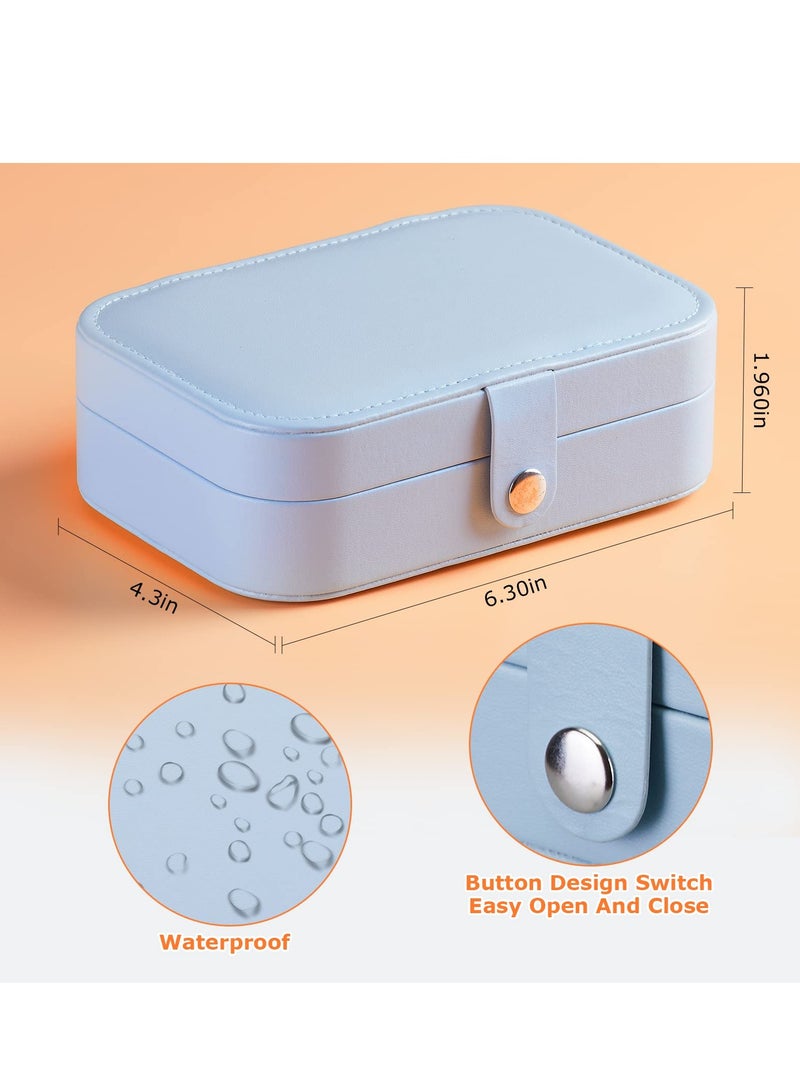 MIXDE Jewelry Box, Portable Leather Travel Jewelry Organizer Case Small Jewelry Box Storage With Four Transparent bag Jewelry Containers Gift For Girls, Blue  - Image 3