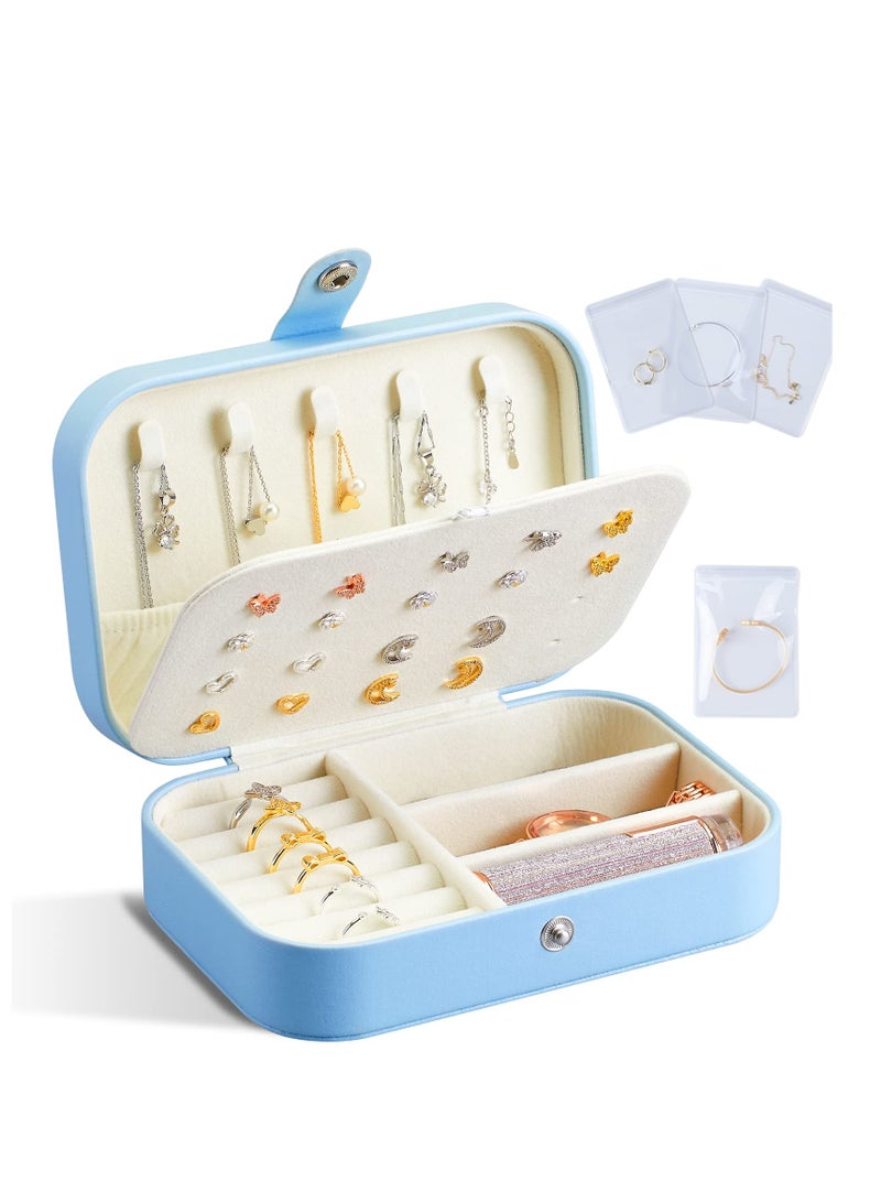MIXDE Jewelry Box, Portable Leather Travel Jewelry Organizer Case Small Jewelry Box Storage With Four Transparent bag Jewelry Containers Gift For Girls, Blue  - Image 1