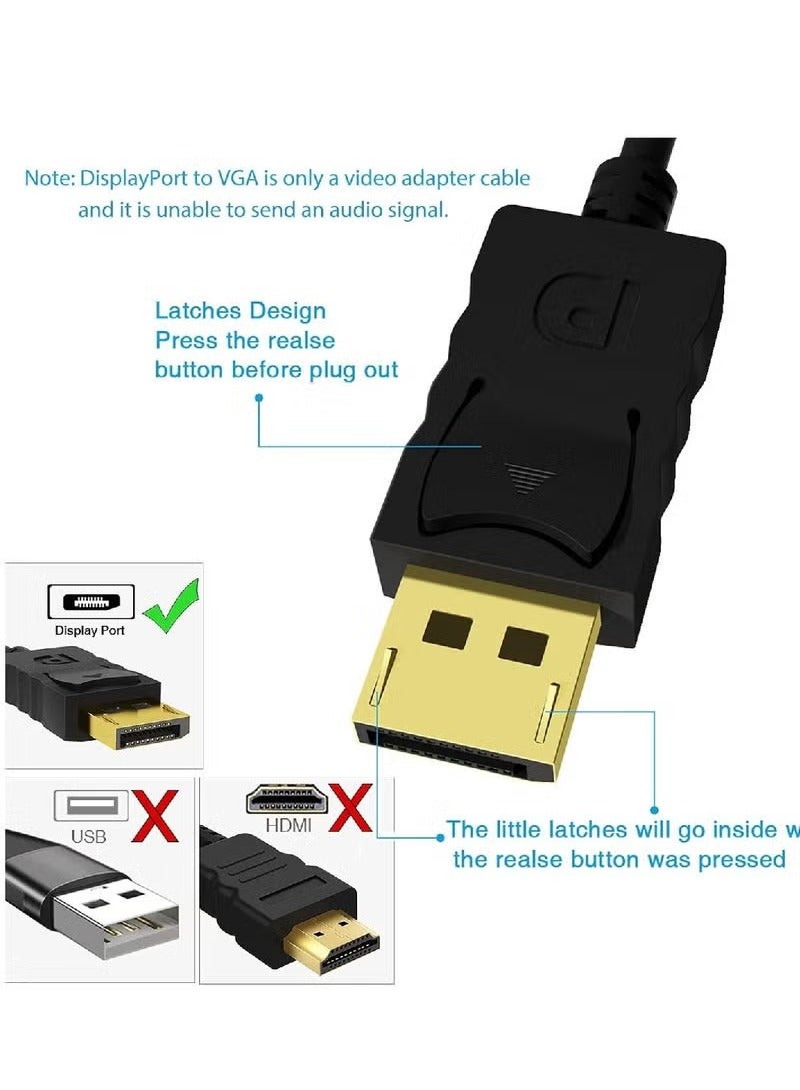 JAJEEK DP to VGA Cable – DisplayPort to VGA Gold-Plated Standard DP Male to VGA Male Cable, 1 Meter (Black) - Image 3