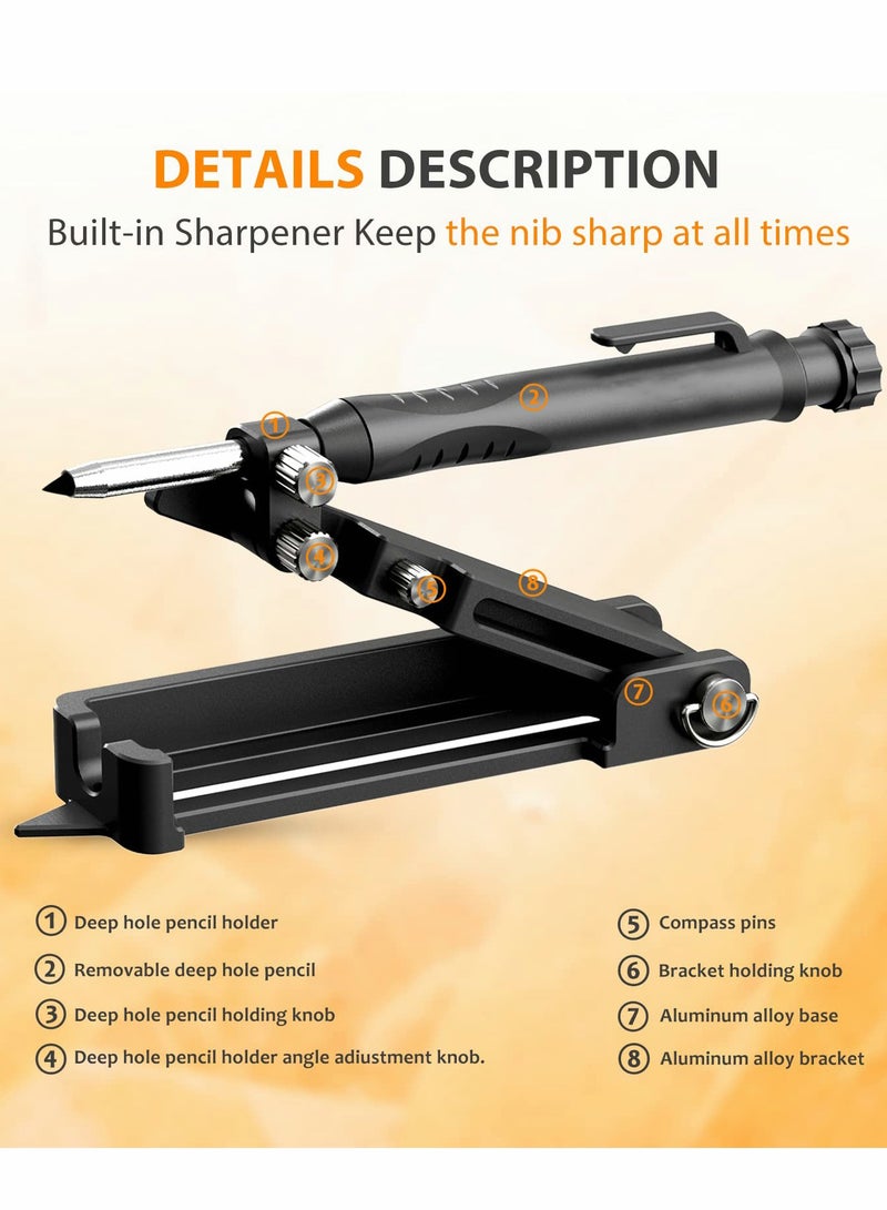 Multi-Function Scribing Tool, Construction Pencil, Aluminum Alloy Scribe with Deep Hole Pencil for Precision Marking and Cutting - Image 2