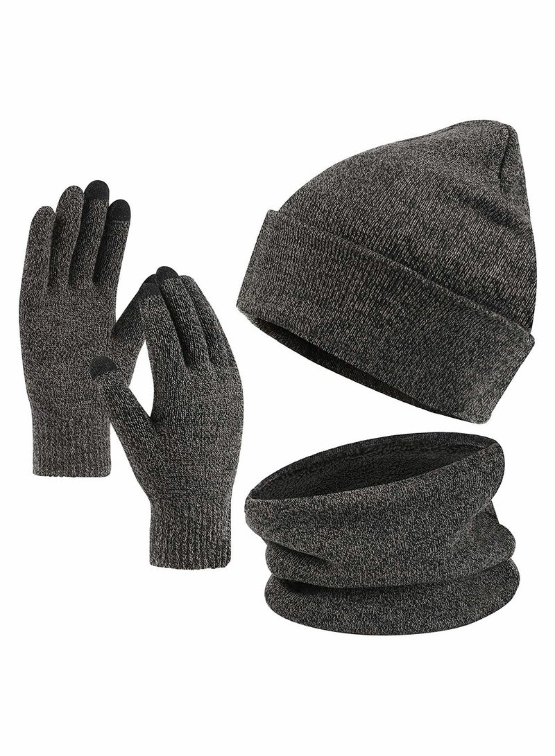 Excefore Winter Beanie Hat Scarf Touchscreen Gloves Set(Medium Gray) - Image 1