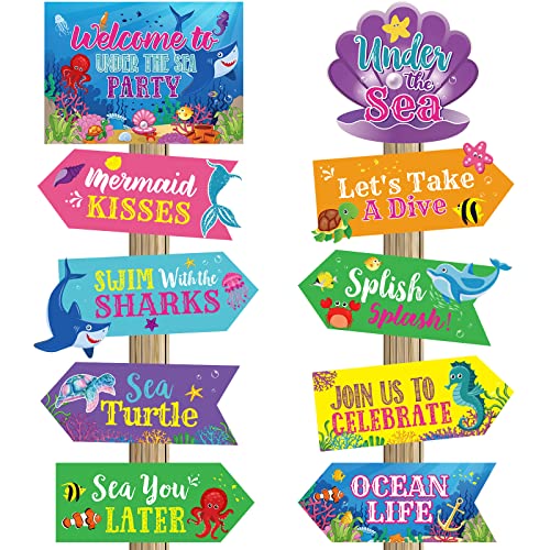 Spakon 20 Pieces Under The Sea Party Decorations Ocean Sea Animal Party Signs Ocean Themed Birthday Party Decor Baby Shower Beach Party Supplies for Boys Girls Kids - Image 1