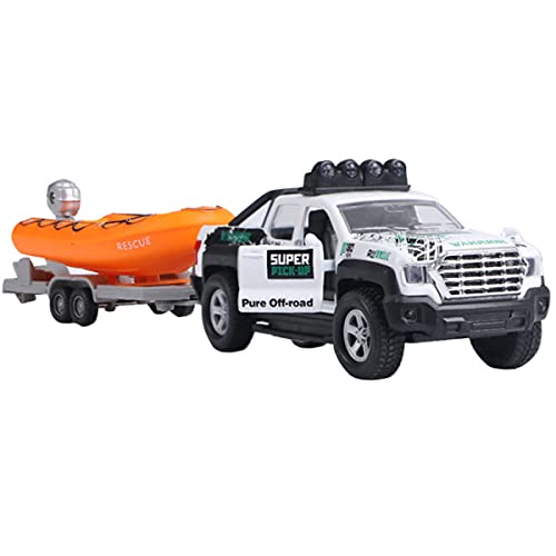 Metanyl Pickup Truck Trailer Towing Speed Boat 2 in 1 Playset Diecast Model Car Metal Pull Back Toy Cars 136 SUV Vehicle Outdoor Sandbox Adventure Play Set Doors Open Light Sound Boys Toys Kids Gifts - Image 1