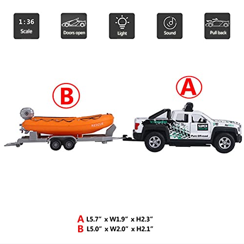Metanyl Pickup Truck Trailer Towing Speed Boat 2 in 1 Playset Diecast Model Car Metal Pull Back Toy Cars 136 SUV Vehicle Outdoor Sandbox Adventure Play Set Doors Open Light Sound Boys Toys Kids Gifts - Image 5