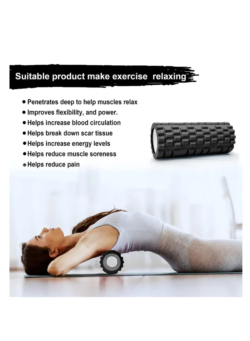 Mahmir Black â® Eva Foam Roller For Yoga, Deep Tissue Massage, Stretching, Physical Therapy, Relieve Stress, Improve Mobility With Foam Roller For Legs And Muscles - Deep Tissue Massage Tool (Black)  | Best Price UAE