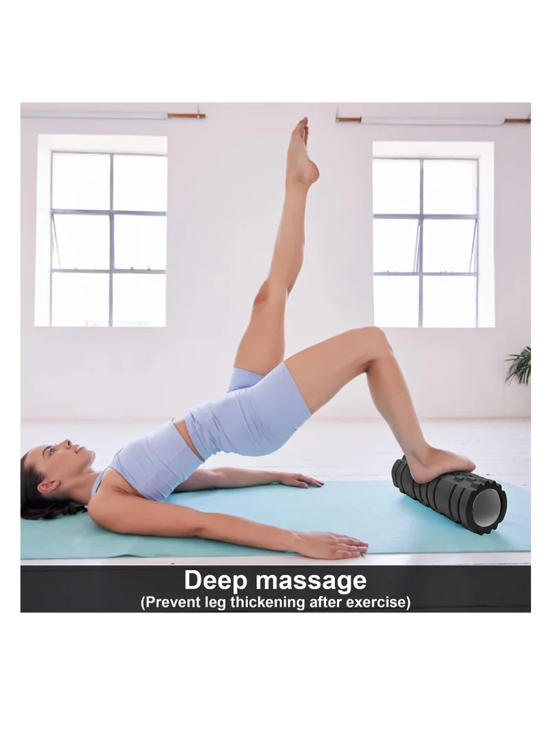 Mahmir Black â® Eva Foam Roller For Yoga, Deep Tissue Massage, Stretching, Physical Therapy, Relieve Stress, Improve Mobility With Foam Roller For Legs And Muscles - Deep Tissue Massage Tool (Black)  | Best Price UAE
