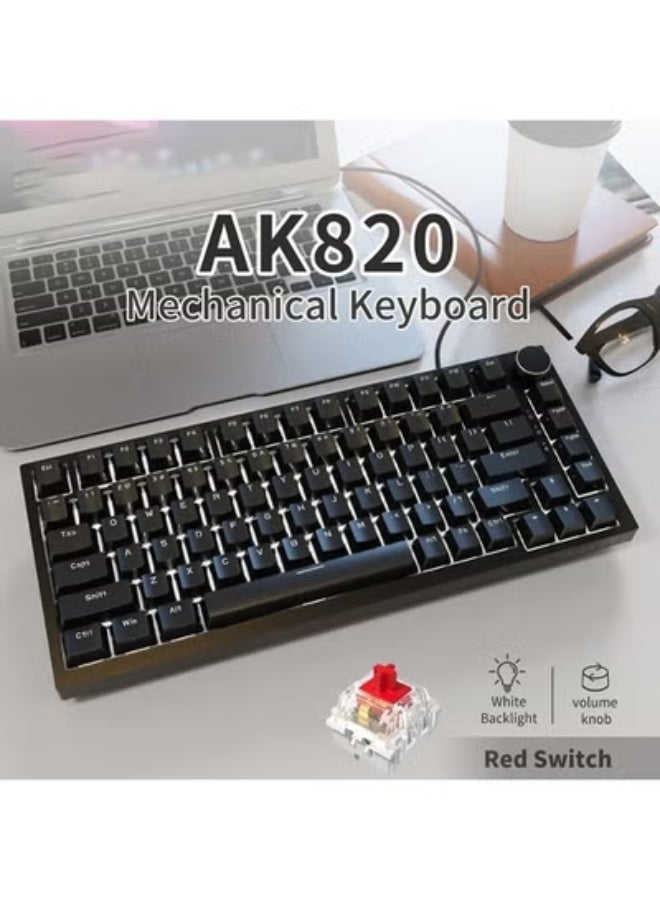 إيه جاز لوحة مفاتيح الألعاب AK820، لوحة مفاتيح ميكانيكية سلكية بنسبة 75٪، مزودة بمنفذ USB-C، وإضاءة خلفية أحادية اللون، وخمس طبقات من التبطين، ولوحة مفاتيح ميكانيكية للألعاب تدعم التبديل السريع للمفاتيح، مزودة بمقبض دوار، ومحاور حمراء، لوحة مفاتيح للألعاب (سوداء) - Image 2