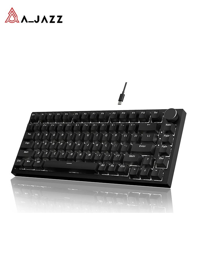 AJAZZ AK820 Gaming Keyboard, USB-C Wired 75% Mechanical Keyboard, hot-swappable design with membrane switches, customisable layout, single-colour backlighting, five-layer cushioning, mechanical gaming keyboard with hot-swappable switches, rotary knob, Red switches, gaming keyboard (black)
