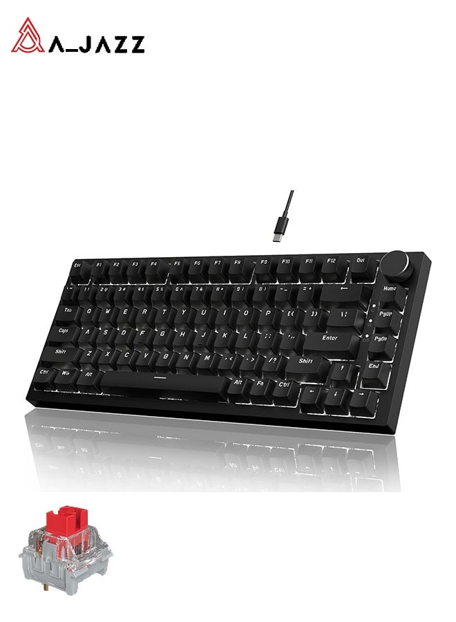 إيه جاز لوحة مفاتيح ألعاب ميكانيكية AK820 ذات مفاتيح حمراء، بتصميم 75٪، ومفاتيح قابلة للتبديل أثناء التشغيل، مزودة بمنفذ USB-C وإضاءة خلفية بيضاء ونظام تخميد الصدمات خماسي الطبقات ومقبض دوار، ومتوافقة مع أجهزة الكمبيوتر الشخصي وPS5 وPS4 وXbox وMac — مثالية للاعبين من عشاق ألعاب التصويب من منظور الشخص الأول (FPS) ولعبة Fortnite (لون أسود) - Image 1