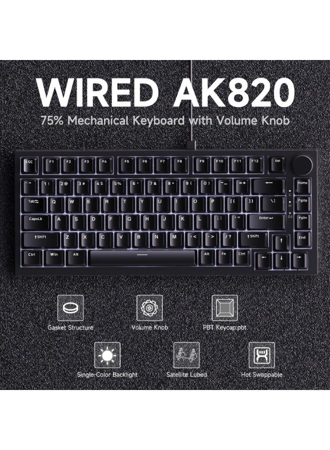 إيه جاز لوحة مفاتيح ألعاب ميكانيكية AK820 ذات مفاتيح حمراء، بتصميم 75٪، ومفاتيح قابلة للتبديل أثناء التشغيل، مزودة بمنفذ USB-C وإضاءة خلفية بيضاء ونظام تخميد الصدمات خماسي الطبقات ومقبض دوار، ومتوافقة مع أجهزة الكمبيوتر الشخصي وPS5 وPS4 وXbox وMac — مثالية للاعبين من عشاق ألعاب التصويب من منظور الشخص الأول (FPS) ولعبة Fortnite (لون أسود) - Image 3