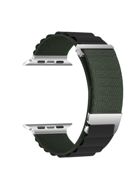 Applicable For Applewatch Two-section Alpine Nylon Loop Strap For Apple Ultra Sports Wristband-Color:42/44/45/49mm Green With Black