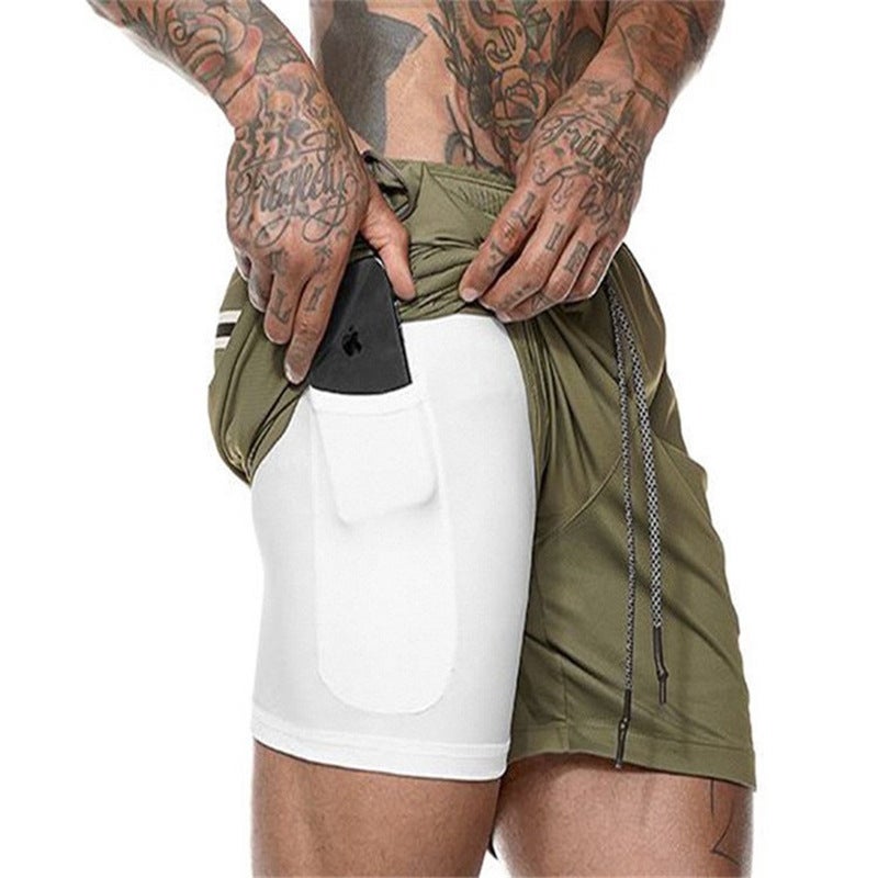2024 Hot Selling Cross-Border Fitness Muscle Mens Sports Shorts Double Layer Running Training Sports Outdoor Casual Pants Dk-04 white  - Image 5