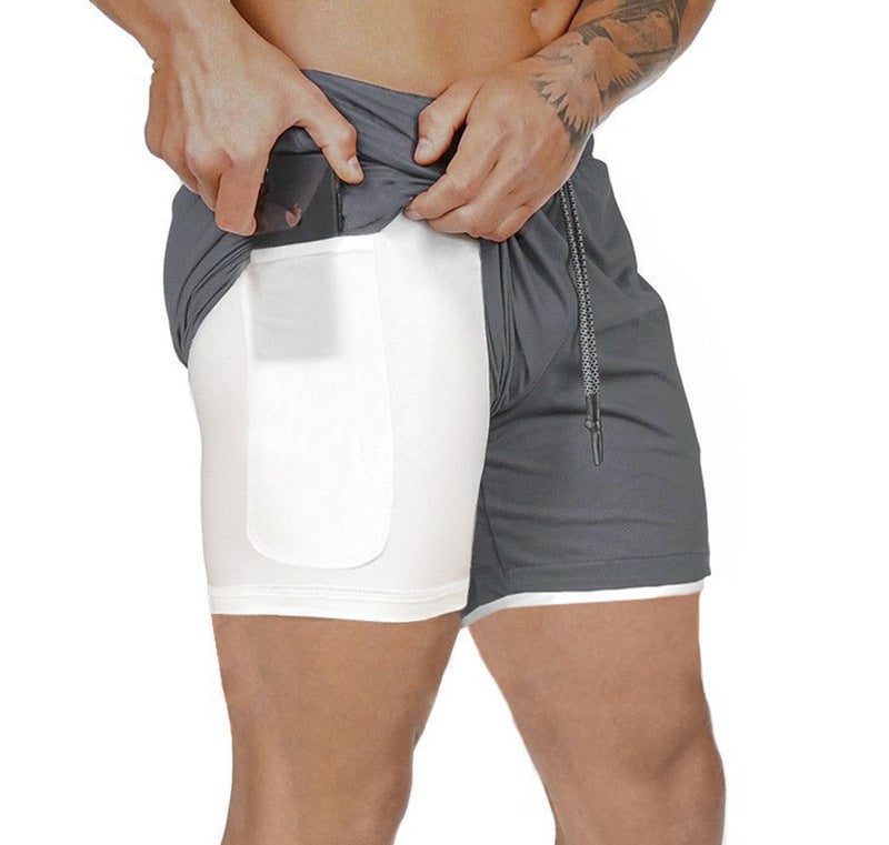 2024 Hot Selling Cross-Border Fitness Muscle Mens Sports Shorts Double Layer Running Training Sports Outdoor Casual Pants Dk-04 white  - Image 3