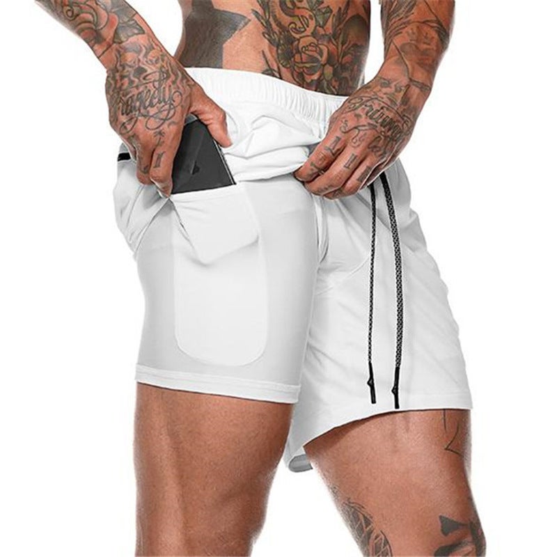 2024 Hot Selling Cross-Border Fitness Muscle Mens Sports Shorts Double Layer Running Training Sports Outdoor Casual Pants Dk-04 white  - Image 1