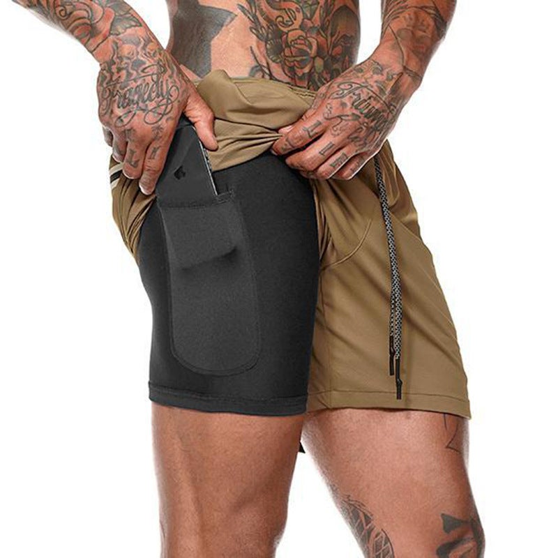2024 Hot Selling Cross-Border Fitness Muscle Mens Sports Shorts Double Layer Running Training Sports Outdoor Casual Pants Dk-04 white  - Image 4