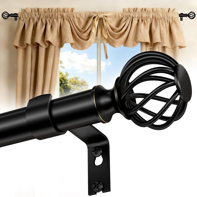 YNL Curtain Rods for Windows 48-90 Inch(4-7.5Ft), Matte Black Decorative Curtain Rod Adjustable, Heavy Duty 1 Inch Drapery Rod for Living Room Bedroom Kitchen - Image 1