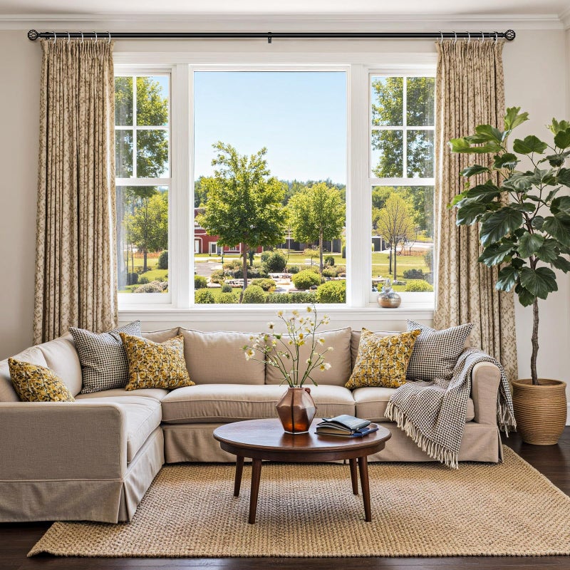YNL Curtain Rods for Windows 48-90 Inch(4-7.5Ft), Matte Black Decorative Curtain Rod Adjustable, Heavy Duty 1 Inch Drapery Rod for Living Room Bedroom Kitchen - Image 2