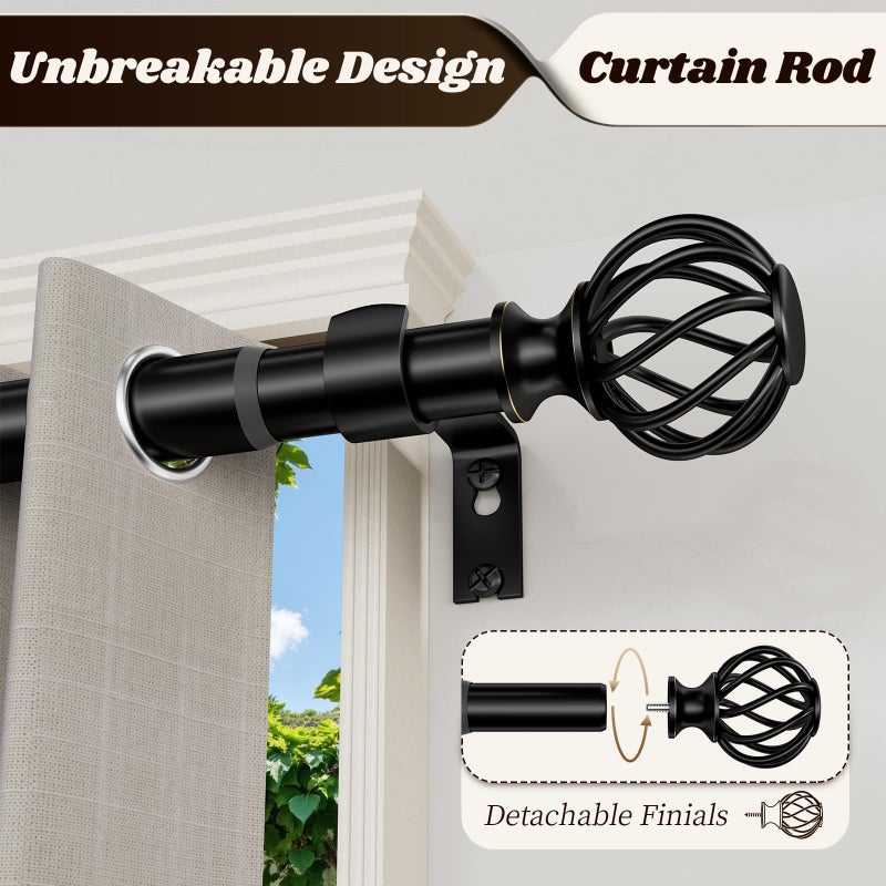 YNL Curtain Rods for Windows 48-90 Inch(4-7.5Ft), Matte Black Decorative Curtain Rod Adjustable, Heavy Duty 1 Inch Drapery Rod for Living Room Bedroom Kitchen - Image 4