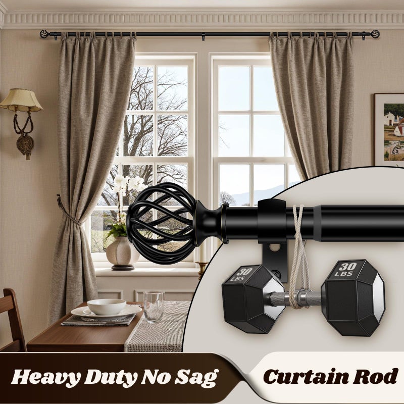 YNL Curtain Rods for Windows 48-90 Inch(4-7.5Ft), Matte Black Decorative Curtain Rod Adjustable, Heavy Duty 1 Inch Drapery Rod for Living Room Bedroom Kitchen - Image 3