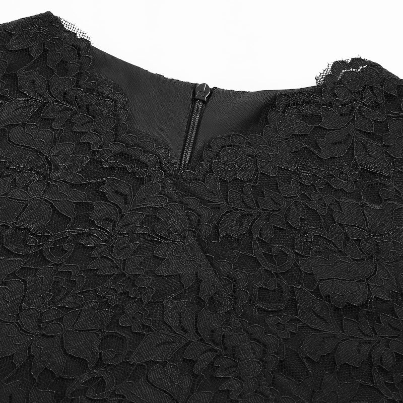 Viriber Girls Floral Lace Dress Easter Bridesmaid Vintage Formal Cocktail Party Swallowtail Swing Dresses 7-14 Years(Black Lace,11-12T) - Image 4