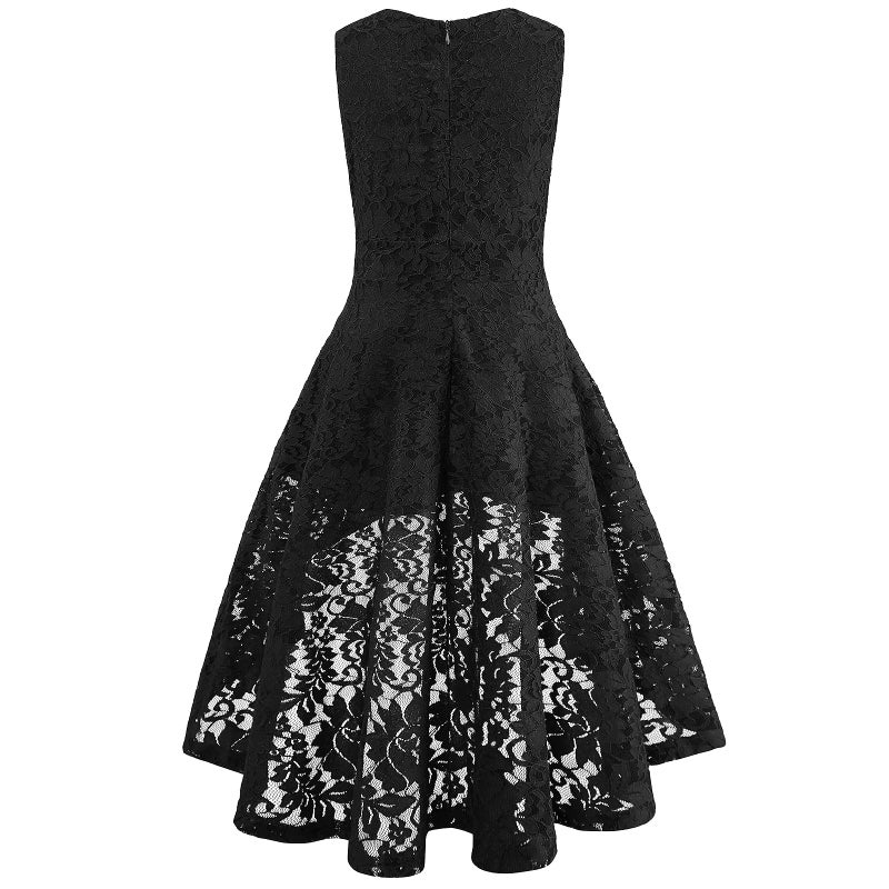Viriber Girls Floral Lace Dress Easter Bridesmaid Vintage Formal Cocktail Party Swallowtail Swing Dresses 7-14 Years(Black Lace,11-12T) - Image 3