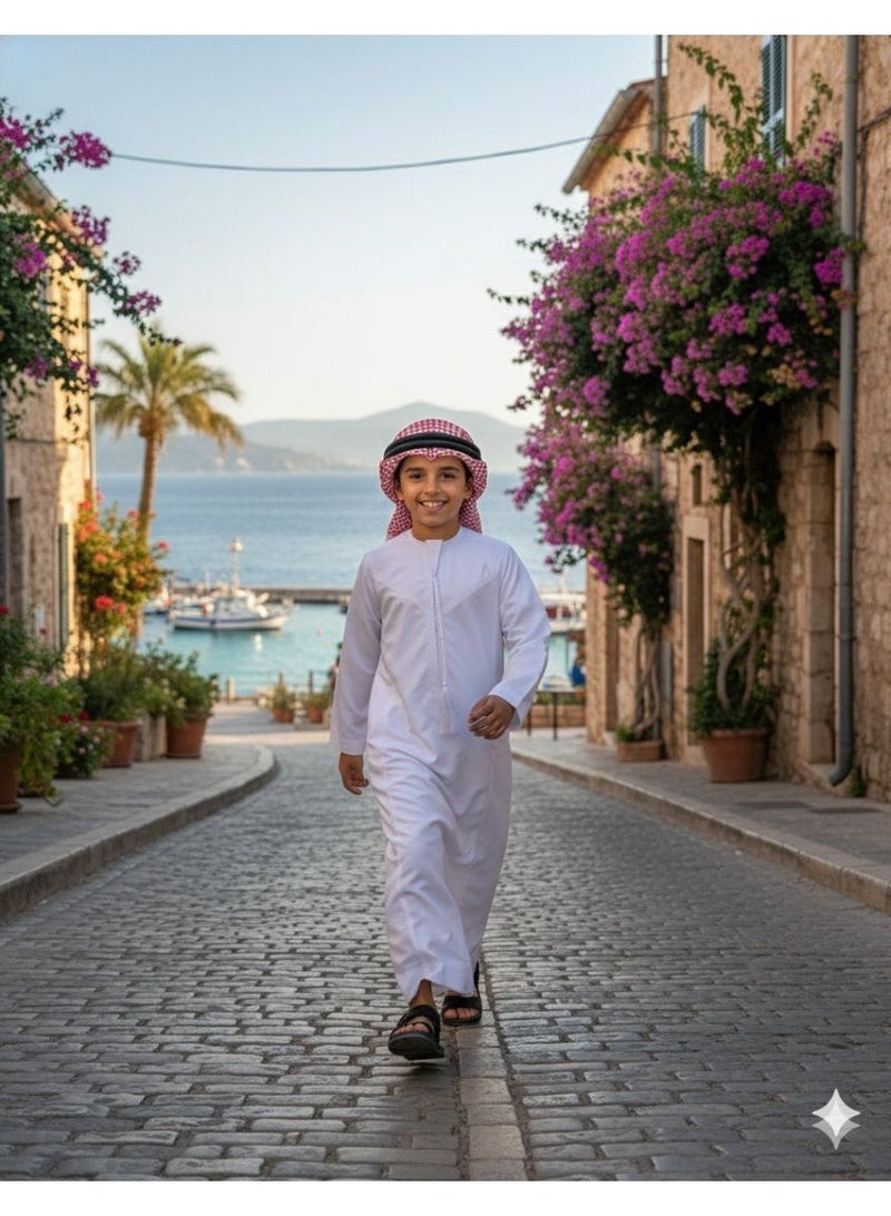 أمياي الزي العربي التقليدي الإماراتي المطرز يدويًا من رويال إثنيك - كندورة / ثوب / دشداشة للأولاد والأطفال - Image 5