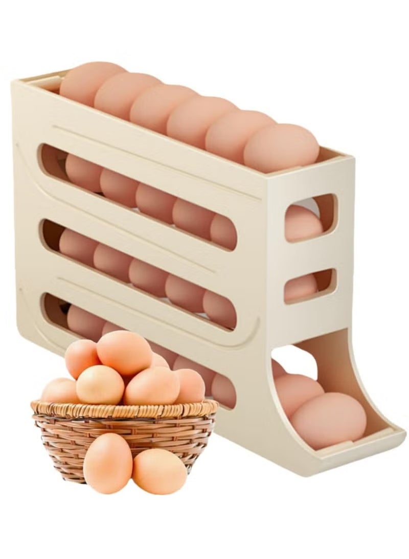 حامل البيض الثلاجة, منظّم علبة البيض, التلقائي المتداول الثلاجة منظم البيض, موزع البيض توفير المساحة, موزع حامل البيض سعة كبيرة الثلاجة, صفراء - Image 1