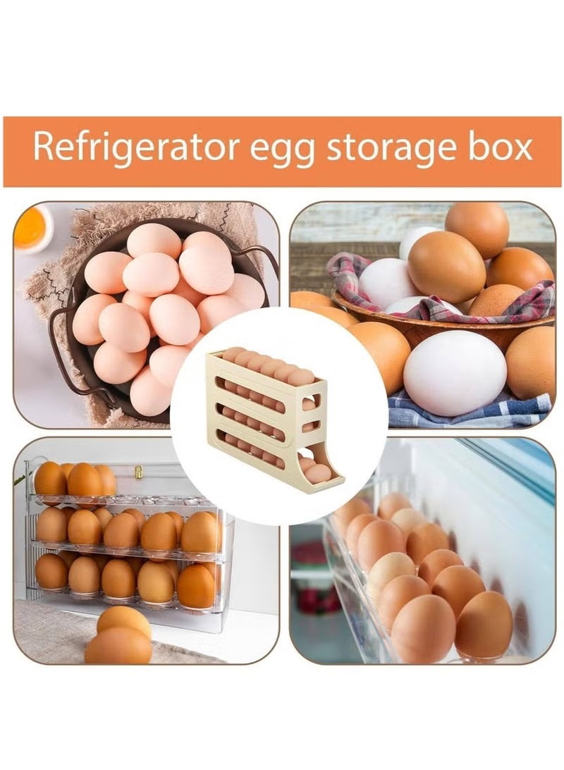 حامل البيض الثلاجة, منظّم علبة البيض, التلقائي المتداول الثلاجة منظم البيض, موزع البيض توفير المساحة, موزع حامل البيض سعة كبيرة الثلاجة, صفراء - Image 2